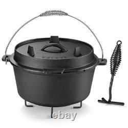 10QT Camping Dutch Oven, Pre-Seasoned Cast Iron Camp Dutch Oven Pot with Lid