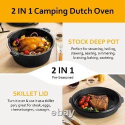 10QT Camping Dutch Oven, Pre-Seasoned Cast Iron Camp Dutch Oven Pot with Lid