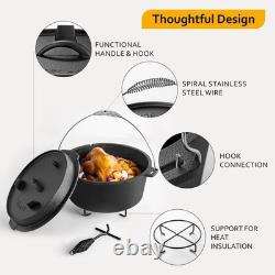 10QT Camping Dutch Oven, Pre-Seasoned Cast Iron Camp Dutch Oven Pot with Lid