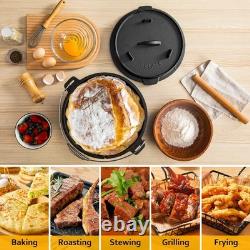 10QT Camping Dutch Oven, Pre-Seasoned Cast Iron Camp Dutch Oven Pot with Lid