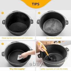10QT Camping Dutch Oven, Pre-Seasoned Cast Iron Camp Dutch Oven Pot with Lid