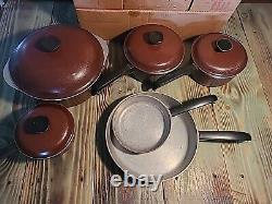 10 Pc Vintage Club Aluminum Cookware Pot Set Dutch Oven Sauce Pans withLids Brown