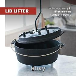 12 Qt Seasoned Cast Iron Dutch Oven Camping Outdoor Cooking Pot with Lid