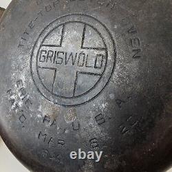 1920 Patent Antique Griswold Cast Iron #8 Tite-top Dutch Oven with lid TLC