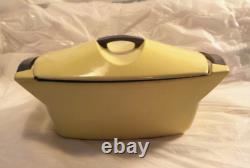 1950's Vtg LE CREUSET- 2.5 Qt Yellow Dutch Oven Cast Iron Ceramic Pot WithLid