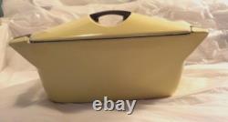 1950's Vtg LE CREUSET- 2.5 Qt Yellow Dutch Oven Cast Iron Ceramic Pot WithLid