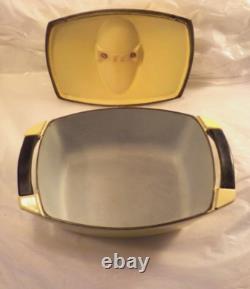 1950's Vtg LE CREUSET- 2.5 Qt Yellow Dutch Oven Cast Iron Ceramic Pot WithLid