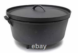 20 Qt Dutch Oven Camp Cast Iron Lipped Lid with Legs Jumbo