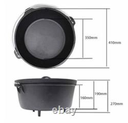 20 Qt Dutch Oven Camp Cast Iron Lipped Lid with Legs Jumbo