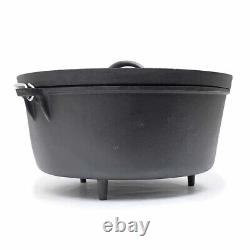 20 Qt Dutch Oven Camp Cast Iron Lipped Lid with Legs Jumbo