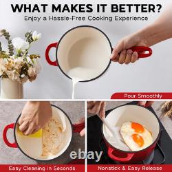 2QT Saucepan with Lid, Enameled Cast Iron Sauce Pan Pot, Small Dutch Oven Cookin