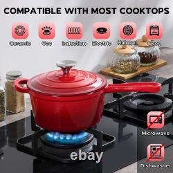 2QT Saucepan with Lid, Enameled Cast Iron Sauce Pan Pot, Small Dutch Oven Cookin