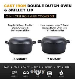 2 In 1 Double Dutch Oven And Domed Skillet Lid, 7 Quart Dutch Oven + 11 Skillet