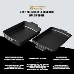 2-In-1 Pre-Seasoned Cast Iron Dutch Oven & Skillet Lid, 6QT, 9X13 Casserole Di