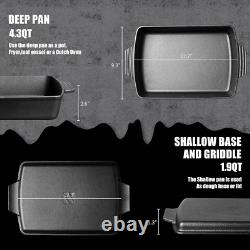 2-In-1 Pre-Seasoned Cast Iron Dutch Oven & Skillet Lid, 6QT, 9X13 Casserole Di
