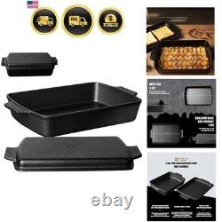 2-In-1 Pre Seasoned Cast Iron Dutch Oven With Skillet Lid, Casserole Dish, Rect