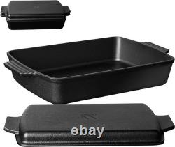 2-In-1 Pre Seasoned Cast Iron Dutch Oven With Skillet Lid, Casserole Dish, Rect
