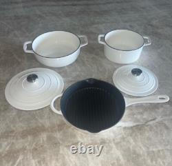 3 PC White Cast Iron Set 10Skillet, 2.5qt Dutch Oven & 2.5qt Roaster Withlid NEW