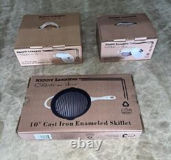 3 PC White Cast Iron Set 10Skillet, 2.5qt Dutch Oven & 2.5qt Roaster Withlid NEW