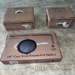 3 PC White Cast Iron Set 10Skillet, 2.5qt Dutch Oven & 2.5qt Roaster Withlid NEW