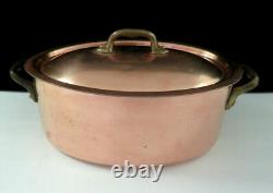3qt. French Stamped Oval Copper Dutch Oven Tin Lined Pot With Lid