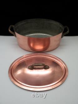 3qt. French Stamped Oval Copper Dutch Oven Tin Lined Pot With Lid