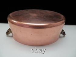 3qt. French Stamped Oval Copper Dutch Oven Tin Lined Pot With Lid