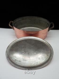 3qt. French Stamped Oval Copper Dutch Oven Tin Lined Pot With Lid
