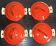 (4) Griswold #67 Flamingo Red Porcelain Enameled Cast Iron Dutch Oven