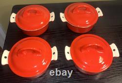 (4) GRISWOLD #67 Flamingo Red Porcelain Enameled Cast Iron Dutch Oven