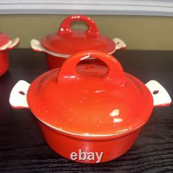 (4) GRISWOLD #67 Flamingo Red Porcelain Enameled Cast Iron Dutch Oven