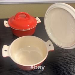 (4) GRISWOLD #67 Flamingo Red Porcelain Enameled Cast Iron Dutch Oven