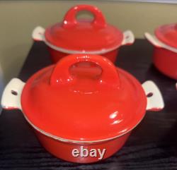 (4) GRISWOLD #67 Flamingo Red Porcelain Enameled Cast Iron Dutch Oven