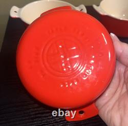 (4) GRISWOLD #67 Flamingo Red Porcelain Enameled Cast Iron Dutch Oven