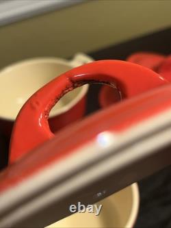 (4) GRISWOLD #67 Flamingo Red Porcelain Enameled Cast Iron Dutch Oven