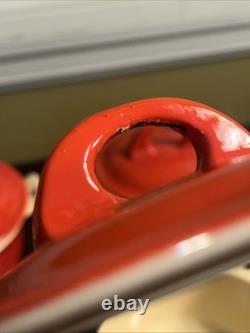 (4) GRISWOLD #67 Flamingo Red Porcelain Enameled Cast Iron Dutch Oven
