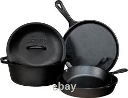 5-Piece Pre-Seasoned Cast Iron Cookware Set Skillets, Griddle & Dutch Oven N