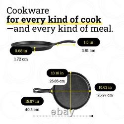 5-Piece Pre-Seasoned Cast Iron Cookware Set Skillets, Griddle & Dutch Oven N