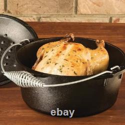 5-Quart Seasoned Cast Iron Dutch Oven with Lid and Spiral Wire Handle