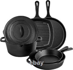 6 Piece Pre-Seasoned Cast Iron Cookware Set Incl. 5QT Dutch Oven with Lid, 8'