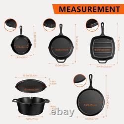6 Piece Pre-Seasoned Cast Iron Cookware Set Incl. 5QT Dutch Oven with Lid, 8'