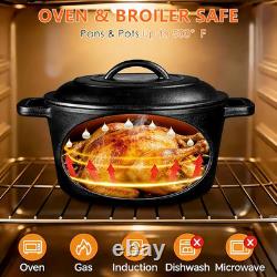 6 Piece Pre-Seasoned Cast Iron Cookware Set Incl. 5QT Dutch Oven with Lid, 8'