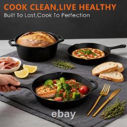 6 Piece Pre-Seasoned Cast Iron Cookware Set Incl. 5QT Dutch Oven with Lid, 8'