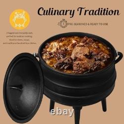 6 Qt Cast Iron Potjie Cauldron 3-Legged Dutch Oven with Lid & Lifter Pre-Sea