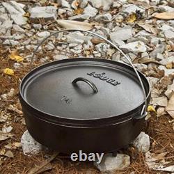 6 Qt Pre Seasoned Cast Iron Dutch Oven With Lid Campfire Cooking Utility Durable