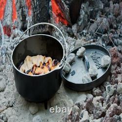 6-Quart Cast Iron Pot Dutch Oven Pre-Seasoned Lid Outdoor Camp Portable Cooking
