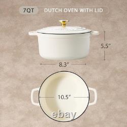 7QT Enameled Cast Iron Dutch Oven Pot with Lid, Heavy-Duty Dutch Ovens for So