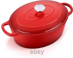 7QT Oval Dutch Oven Pot with Lid, Enameled Cast Iron Dutch Oven with Dual Handle