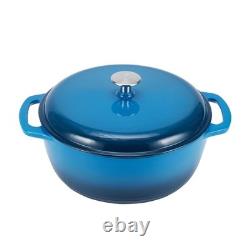7.3 Quart Enameled Cast Iron Dutch Oven Pot with Lid Blue Safe Heavy-Duty Dual