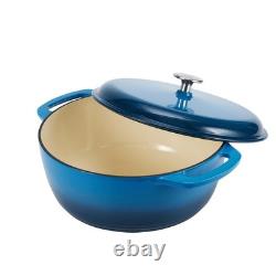 7.3 Quart Enameled Cast Iron Dutch Oven Pot with Lid Blue Safe Heavy-Duty Dual